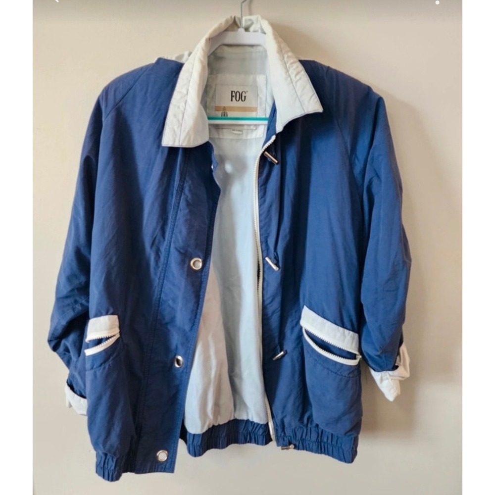 Vintage London Fog FOG Jacket Size Large Blue White Colorblock Windbreaker